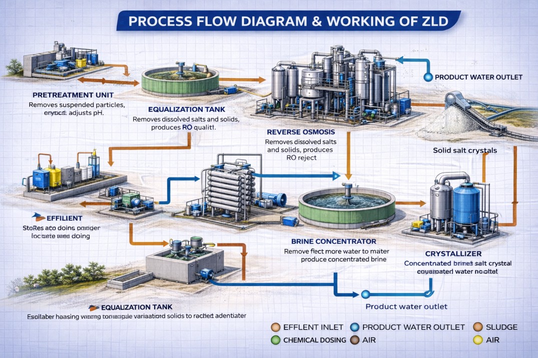Zero Liquid Discharge (ZLD) process diagram